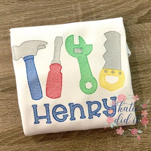 Tools shirt, Hammer, wrench, saw, sketch embroidery, embroidered shirt or bodysuit, personalized, boys shirt, personalized