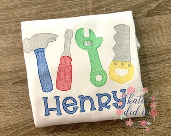 Tools shirt, Hammer, wrench, saw, sketch embroidery, embroidered shirt or bodysuit, personalized, boys shirt, personalized
