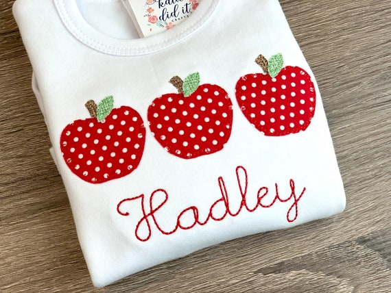 Back to school applique shirt, Girls school shirt, apple trio applique, girls fall shirt, personalized school, apple appliqué