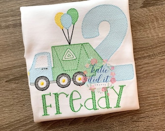 Garbage truck birthday embroidered shirt with name, recycling trash truck shirt, boys truck shirt, party, birthday, personalized, balloons