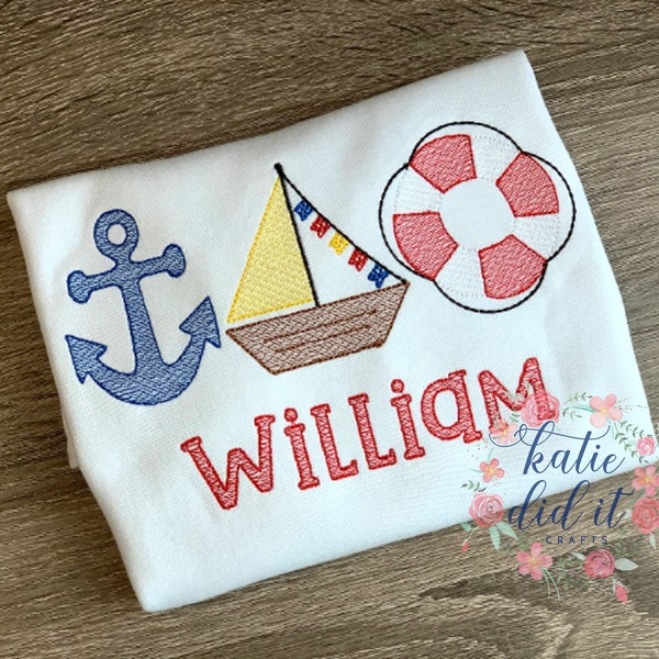 Nautical trio embroidered shirt, boys, girls, sailboat shirts, summer shirt, boat shirt, anchor, beach, personalized