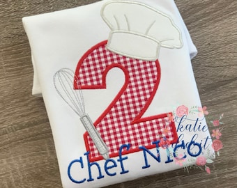 Chef birthday applique shirt, chef, baking, shirt, cooking, age, shirts, personalized, birthday shirt, chef hat, whisk