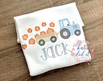 Tractor pumpkin embroidered shirt with monogram, fall shirt, pumpkin shirt, girls tractor shirt, boys pumpkin shirt, tractor shirt
