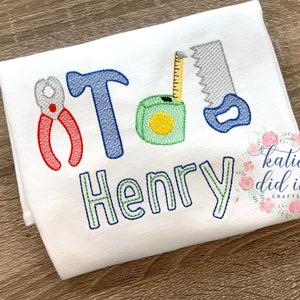 Tools shirt, Hammer, wrench, saw, sketch embroidery, embroidered shirt or bodysuit, personalized, boys shirt, personalized