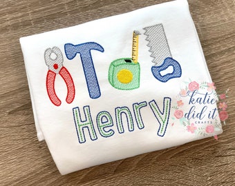 Tools shirt, Hammer, wrench, saw, sketch embroidery, embroidered shirt or bodysuit, personalized, boys shirt, personalized