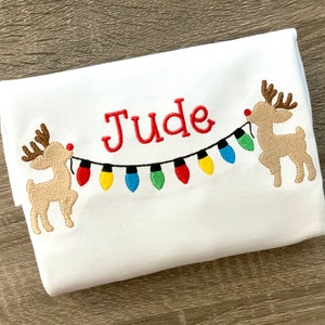 christmas reindeer shirt, christmas shirt ,unisex christmas shirt, reindeer shirt, Christmas lights, banner, embroidery, embroidered shirts