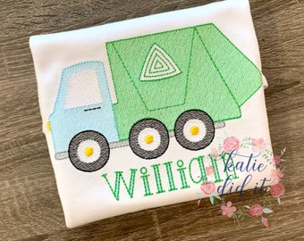 Garbage embroidery shirt with name, trash truck shirt, boys recycling truck shirt, garbage truck party, birthday, personalized, sketch