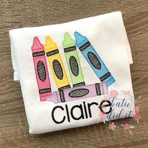 Back to school crayon shirt, sketch embroidery, personalized, girls, boys,  shirt, unisex shirt, school shirt, crayons, embroidered