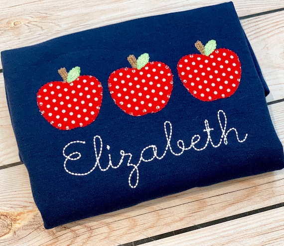 Back to school applique shirt, Girls school shirt, apple trio applique, girls fall shirt, personalized school, apple appliqué