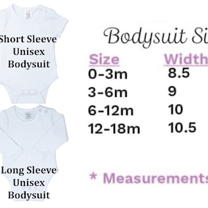 a baby bodysuit size chart with measurements