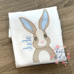 Easter bunny embroidered shirt, easter, bunnies, boys, girls, easter egg hunt, spring, sketch embroidery, personalized, blue