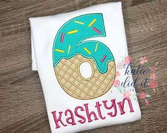 Ice cream birthday appliqué shirt, ice cream shirt, ice cream party, summer shirt, ice cream shirt, personalized, seersucker