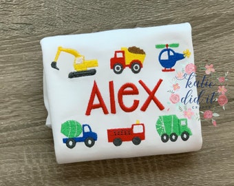 Vehicle shirt, trucks, race cars, personalized, truck shirts, sibling shirts, embroidery, embroidered shirts, boys, girls