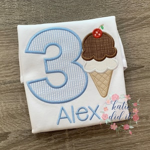 Ice cream birthday appliqué shirt or , ice cream shirt, ice cream party, summer shirt, ice cream shirt, personalized, seersucker
