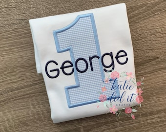 Personalized Gingham Birthday Applique Shirt