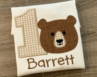 Bear birthday applique shirt with name, bear applique shirt, bear party shirt, birthday bear shirt, personalized