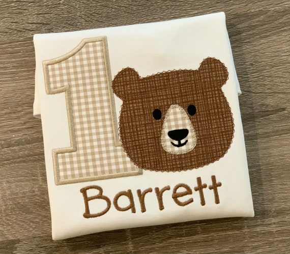Bear birthday applique shirt with name, bear applique shirt, bear party shirt, birthday bear shirt, personalized