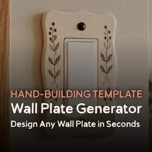May include: A cream-colored ceramic wall plate cover with a wavy edge and hand-painted green leaf and red berry motifs on both sides. The plate features a central rectangular cutout for a rocker switch and a single dark screw at the top center.