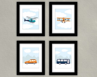 PRINTABLE - Transportation Nursery Art - Airplane Wall Art, Helicopter Print, Car Print, Bus Artwork - Children's Room Decor