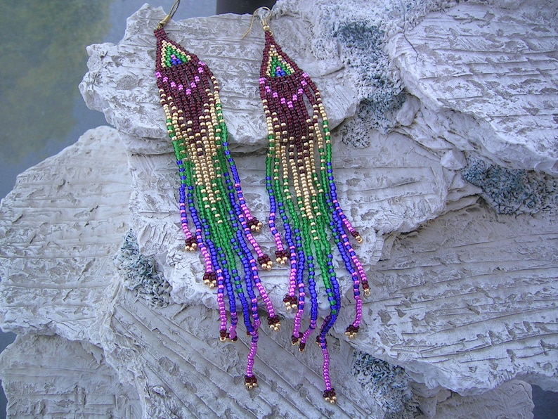 Extra long colorful fringe earrings