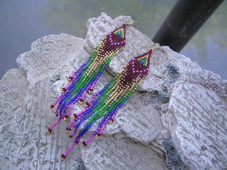 Extra long colorful fringe earrings
