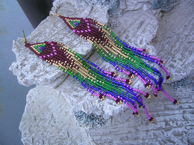 Extra long colorful fringe earrings