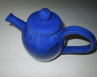 Bright and Blue Teapot With Black Decoration 6 1/4 "H X 8" W