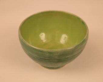 Handmade Ceramic Bowl, Dark Green outside, Lime Green inside, 3"h x 5"w