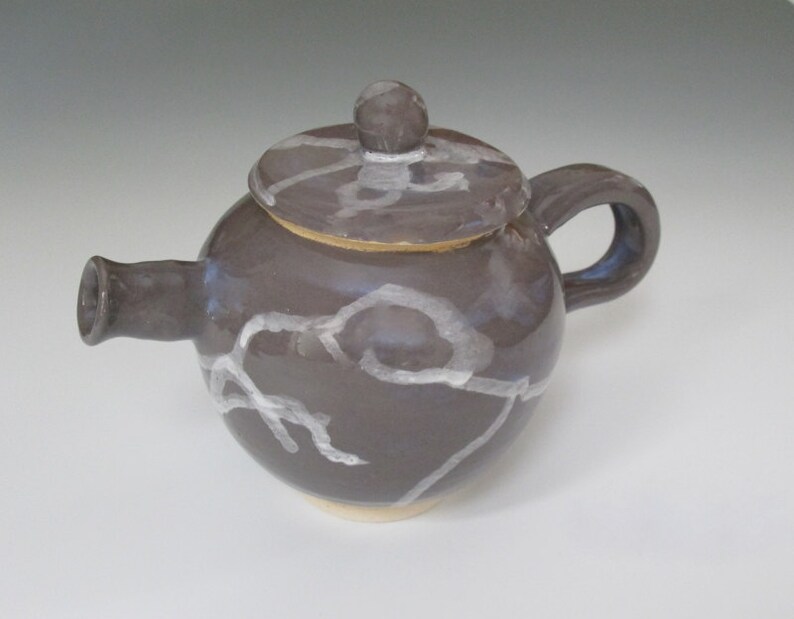 Charcoal Gray Teapot with White Splash 5 H X 7 1/2 W image 3