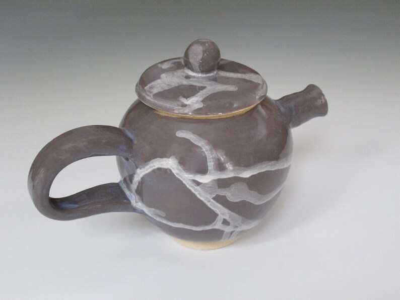 Charcoal Gray Teapot with White Splash 5 H X 7 1/2 W image 1