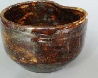 Rustic  Brown Stoneware Tea Or Soup Bowl Approximately 3 1/4 Inches H X 4 Inches W