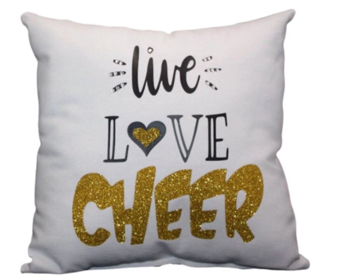 Girls Cheerleader Gift LIVE LOVE CHEER Pillow Personalized Custom Print | cheer bedroom Decor | Senior Night Birthday Christmas Squad Gifts