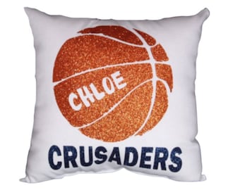 BASKETBALL Pillow personalized with player name and team name non flaking glitter Team Recognition | Birthday Gift Girls Basketball Player