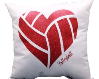 Glitter VOLLEYBALL Heart Shaped Sports Pillow Great s Gift  present girls sports  - Team Discounts Available