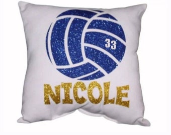 GLITTER VOLLEYBALL pillow team recognition gifts  Senior Night Gift Idea players name under ball and number laser cut in Volleyball