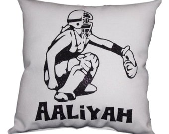 Softball Catcher Personalized Gift Throw Pillow Softball Décor for Girls Room Custom Printed Softball Catcher Design Decorative Pillow