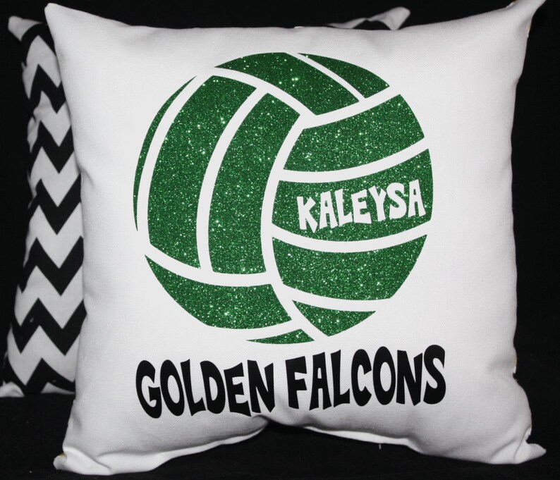 Girls Volleyball Gift Personalized Pillow School Spirit Glitter Volleyball Team Gifts from Volleyball Coach for Senior Night Recognition image 2