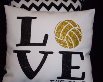 LOVE The Game VOLLEYBALL Pillow - Printed Entirely In Non Flaking Glitter great team recognition gifts  - Team Discounts available