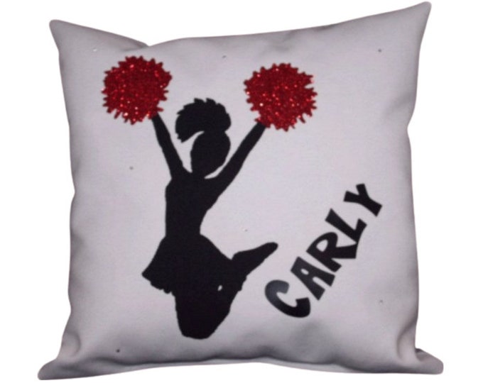 PERSONALIZED CHEERLEADER Pillow rhinestones and glitter poms | Cheer | Senior Night |  Valentines Birthday Gift for Cheerleader