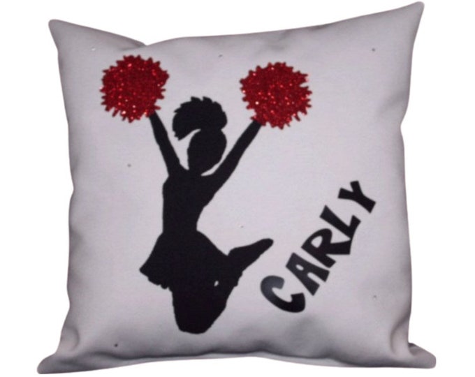 PERSONALIZED CHEERLEADER Pillow rhinestones and glitter poms | Cheer | Senior Night | Christmas Gift for Cheerleader girls cheer present