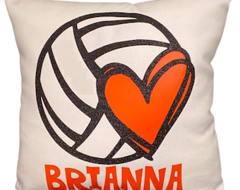 Custom Volleyball Pillow with heart Personalized Girls Volleyball Team Gifts for Volleyball Birthday Valentines  Volleyball Decor