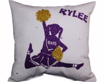 PERSONALIZED CHEERLEADER Pillow  Pom poms dance team cheer squad printed in glitter customized with name custom cheer pillow