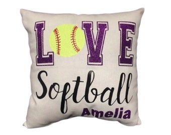 Custom Print Pillow Love Softball Gift for Team from Coach Personalized Pillow Décor for Softball Players Senior Night Softball Gift Pillow