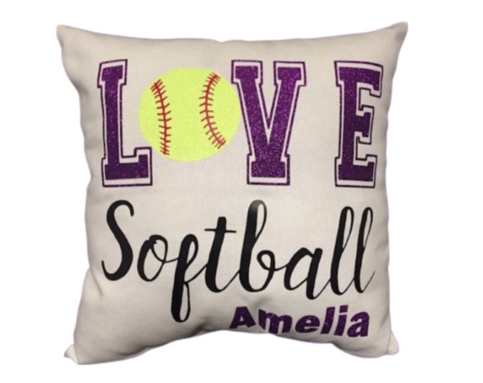 Softball Player Gifts Love Softball Pillow for Team or Favorite Player Personalized Pillow Décor for Softball Senior Night Softball Gift