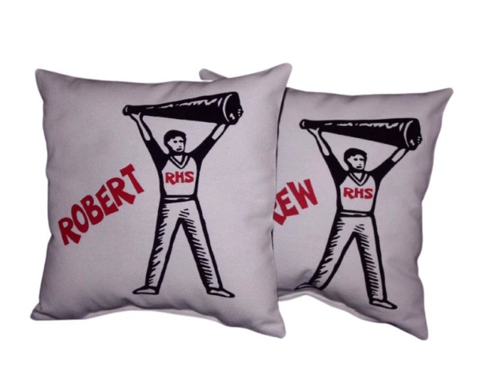 Gift for hard to buy for male cheerleader custom printed and personalized cheer pillow for guys unique cute present