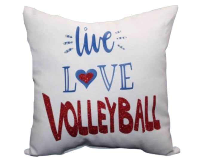 Rhinestone Glitter LIVE LOVE VOLLEYBALL Pillow  Sports Recognition Volleyball Gifts for Players Girls Sports Gifts