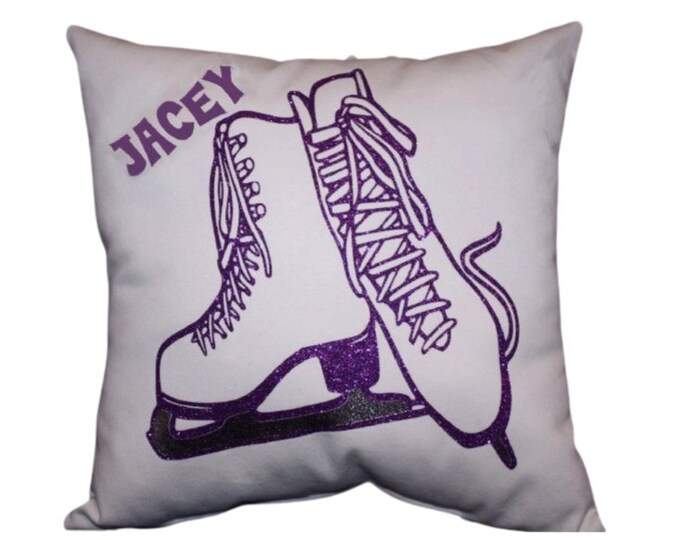 Personalized ICE SKATES figure skating pillow | blades printed in silver | ice skating winter sports Custom Gift for girl ice skaters