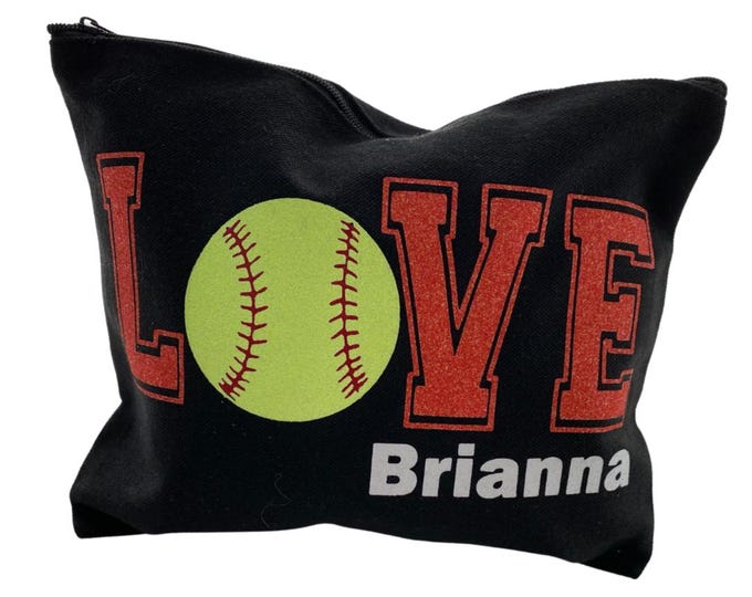 Love Softball Personalized Zipper Pouch Custom Cosmetic Bag Personalized Pencil Case Softball Gift for High School Girls Sports