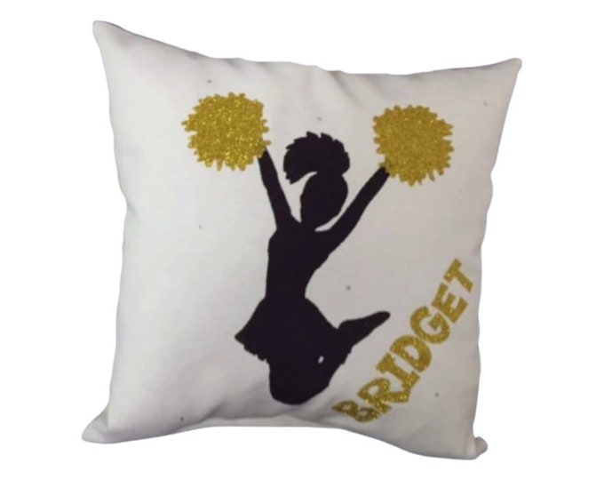 Personalized Cheerleader Pillow Glitter and Rhinestones Custom Cheer gift, glitter color Cheer Squad pom poms dance teams