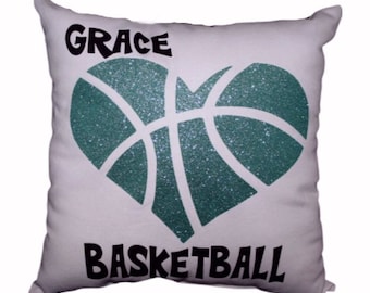 Personalized GLITTER HEART BASKETBALL printed in non flaking glitter your choice of color - Perfect Basketball girls Christmas Gift Present